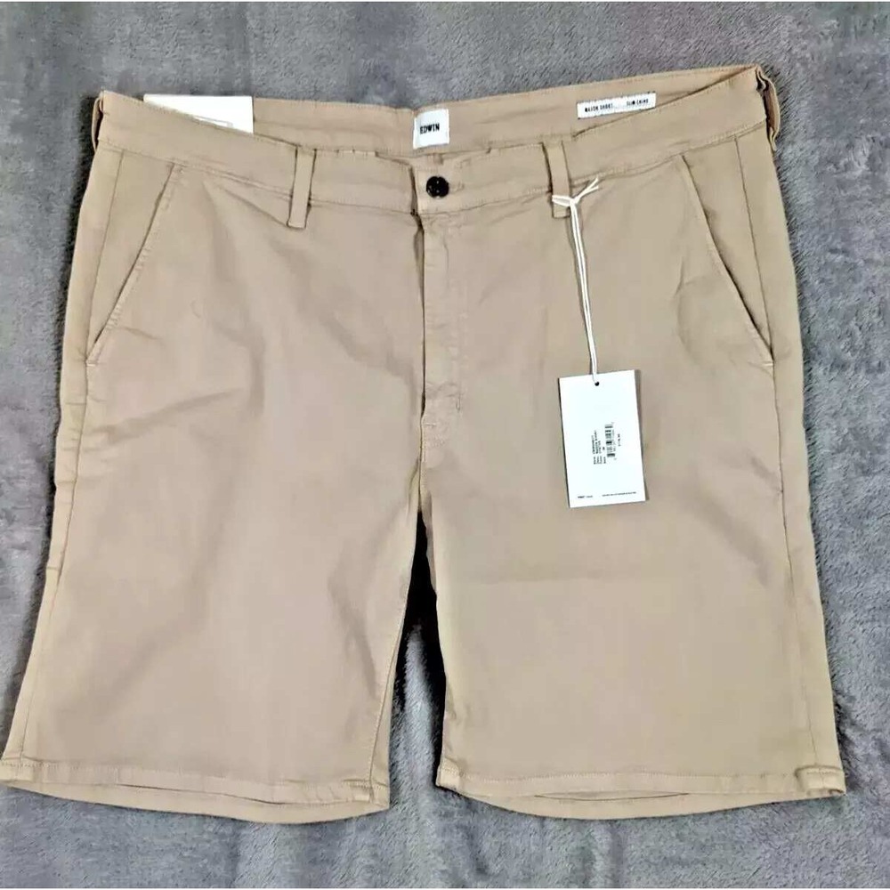 Edwin Chino Shorts Men 38 Oyster Mason Slim Fit Golf Thermal Wicking USA MadeNEW